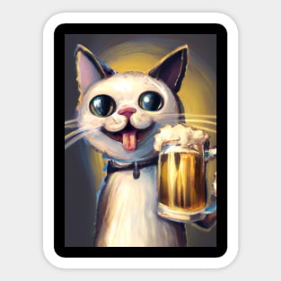 Happy Cat with Beer Sticker